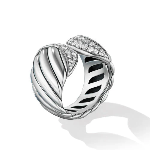 Sculpted Cable Ring with Pavé Diamonds, Size 6 - Image 2