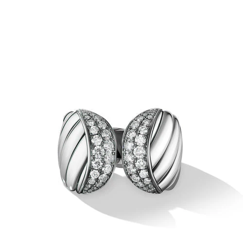 Sculpted Cable Ring with Pavé Diamonds, Size 6 - Image 3