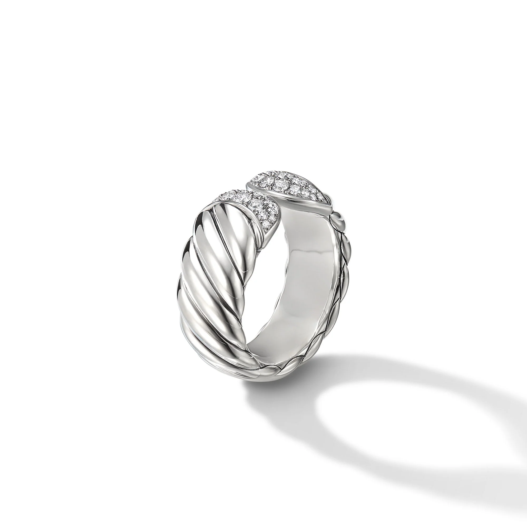 Sculpted Cable Ring with Pavé Diamonds, Size 6 - Image 3