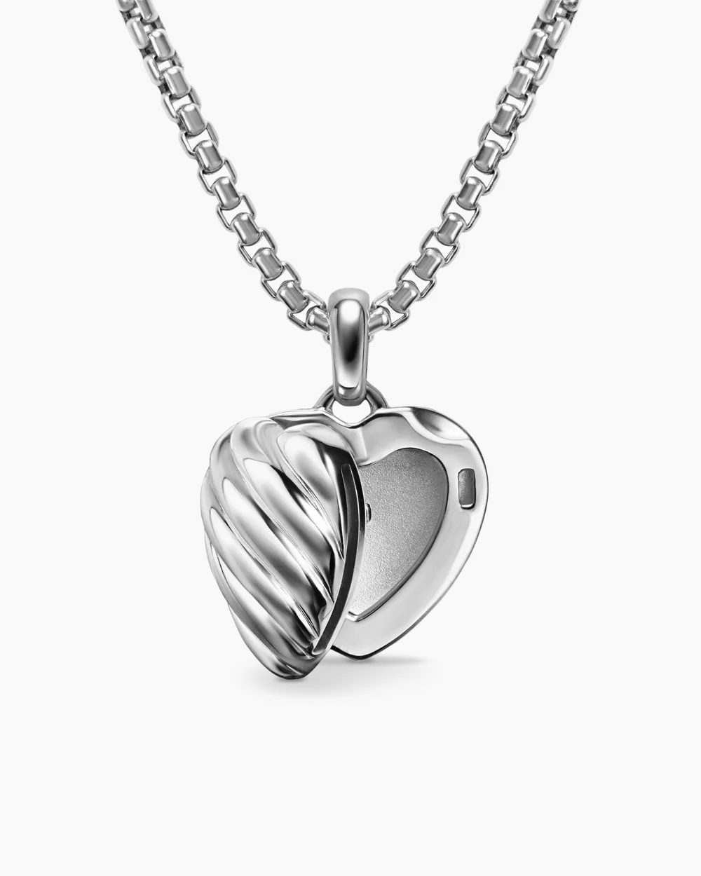 Sculpted Cable Sterling Silver Heart Locket, 23mm - Image 3