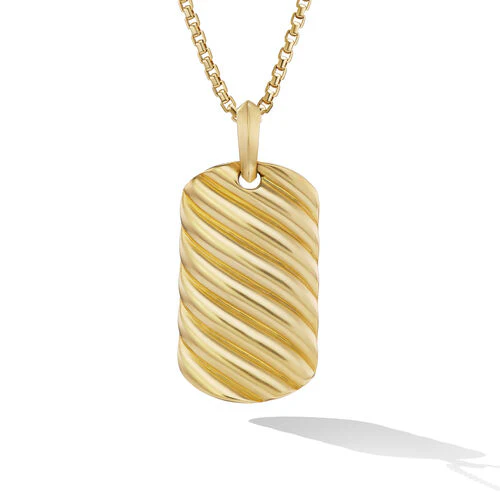 Sculpted Cable Tag in 18K Yellow Gold, 35mm - Image 2
