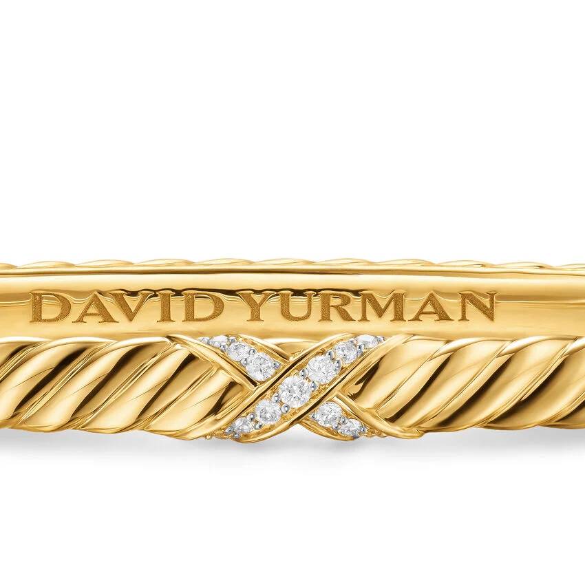 Sculpted Cable X Bracelet in 18K Yellow Gold with Diamonds, 4.6mm, Size Medium - Image 2