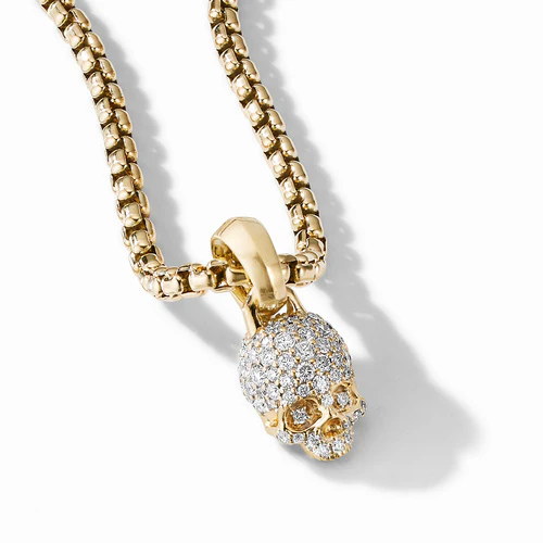Skull Charm with Full Pavé Diamonds and 18K Yellow Gold - Image 3