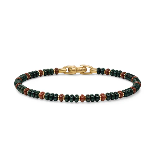 Spiritual Beads Bracelet in 18K Yellow Gold with Bloodstone and Red Jasper, Size Small
