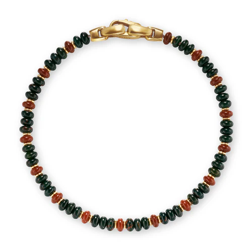 Spiritual Beads Bracelet in 18K Yellow Gold with Bloodstone and Red Jasper, Size Small - Image 3
