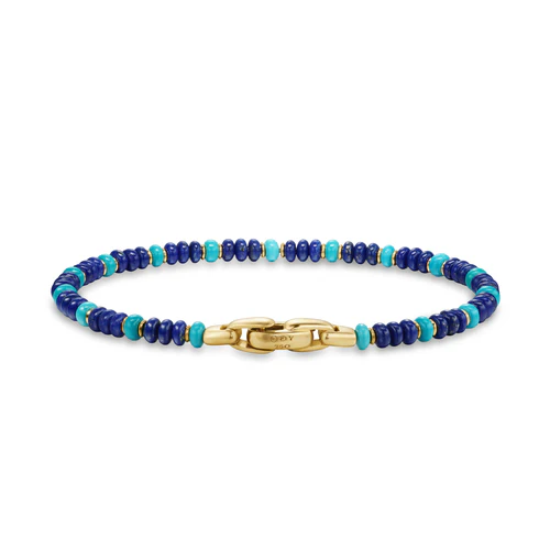 Spiritual Beads Bracelet in 18K Yellow Gold with Lapis and Turquoise, Size Medium - Image 2