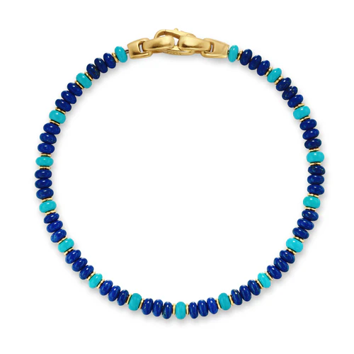 Spiritual Beads Bracelet in 18K Yellow Gold with Lapis and Turquoise, Size Medium - Image 3