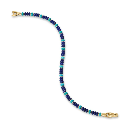 Spiritual Beads Bracelet in 18K Yellow Gold with Lapis and Turquoise, Size Medium - Image 4