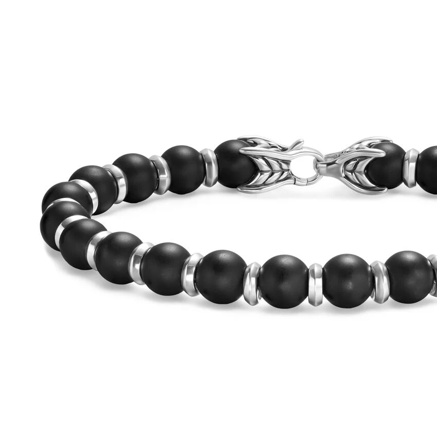 Spiritual Beads Bracelet in Sterling Silver with Black Onyx, 8mm, Size Large - Image 3