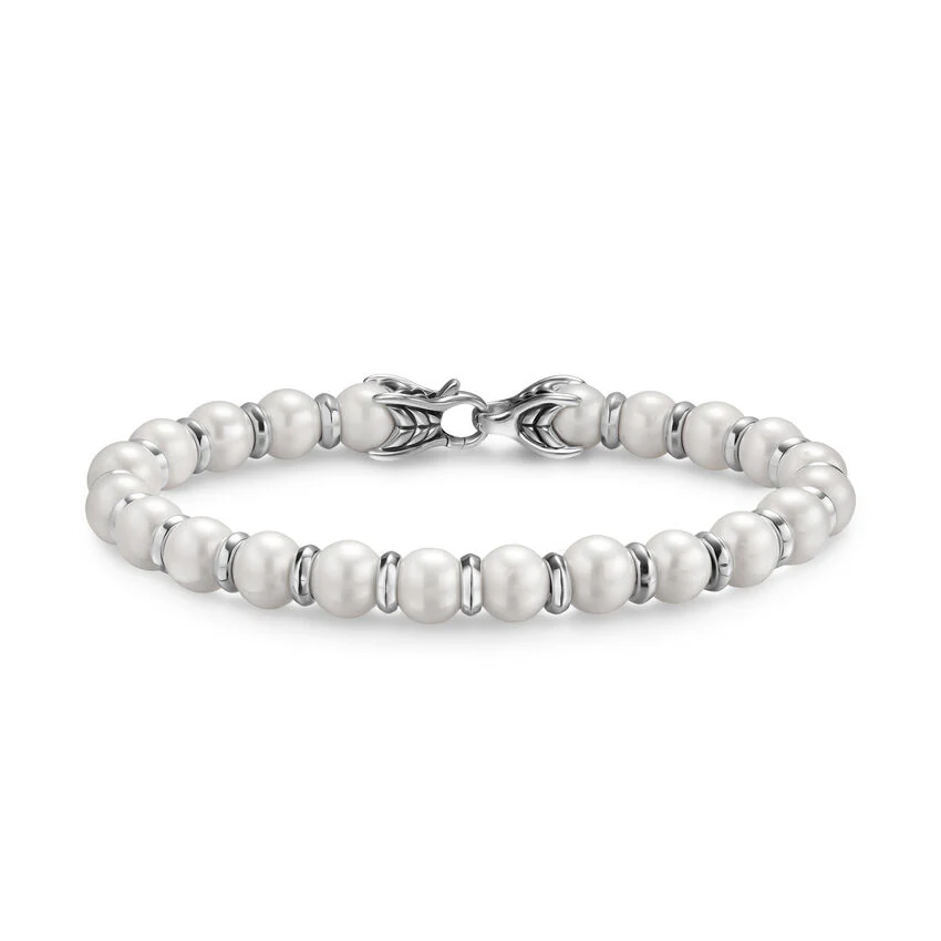 Spiritual Beads Bracelet in Sterling Silver with Pearls, 8mm, Size Medium