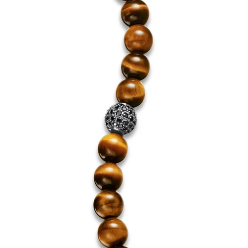 Spiritual Beads Bracelet in Sterling Silver with Tigers Eye and Pavé Black Diamond Station, 8mm - Image 5
