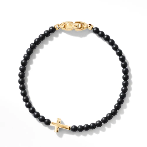 Spiritual Beads Cross Station Bracelet with Black Onyx and 18K Yellow Gold - Image 2