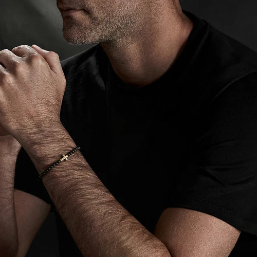 Spiritual Beads Cross Station Bracelet with Black Onyx and 18K Yellow Gold - Image 3