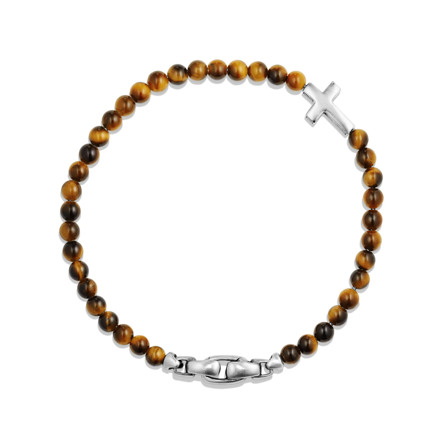 Spiritual Beads Cross Station Bracelet with Tiger's Eye, Size Medium - Image 2