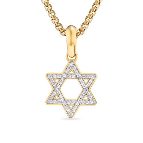 Star of David Pendant in 18K Yellow Gold with Diamonds, 19mm