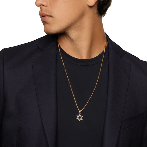 Star of David Pendant in 18K Yellow Gold with Diamonds, 19mm - Image 6