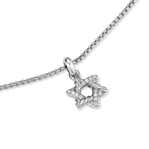 Star of David Pendant Necklace in Sterling Silver with Diamonds, 9.6mm - Image 4