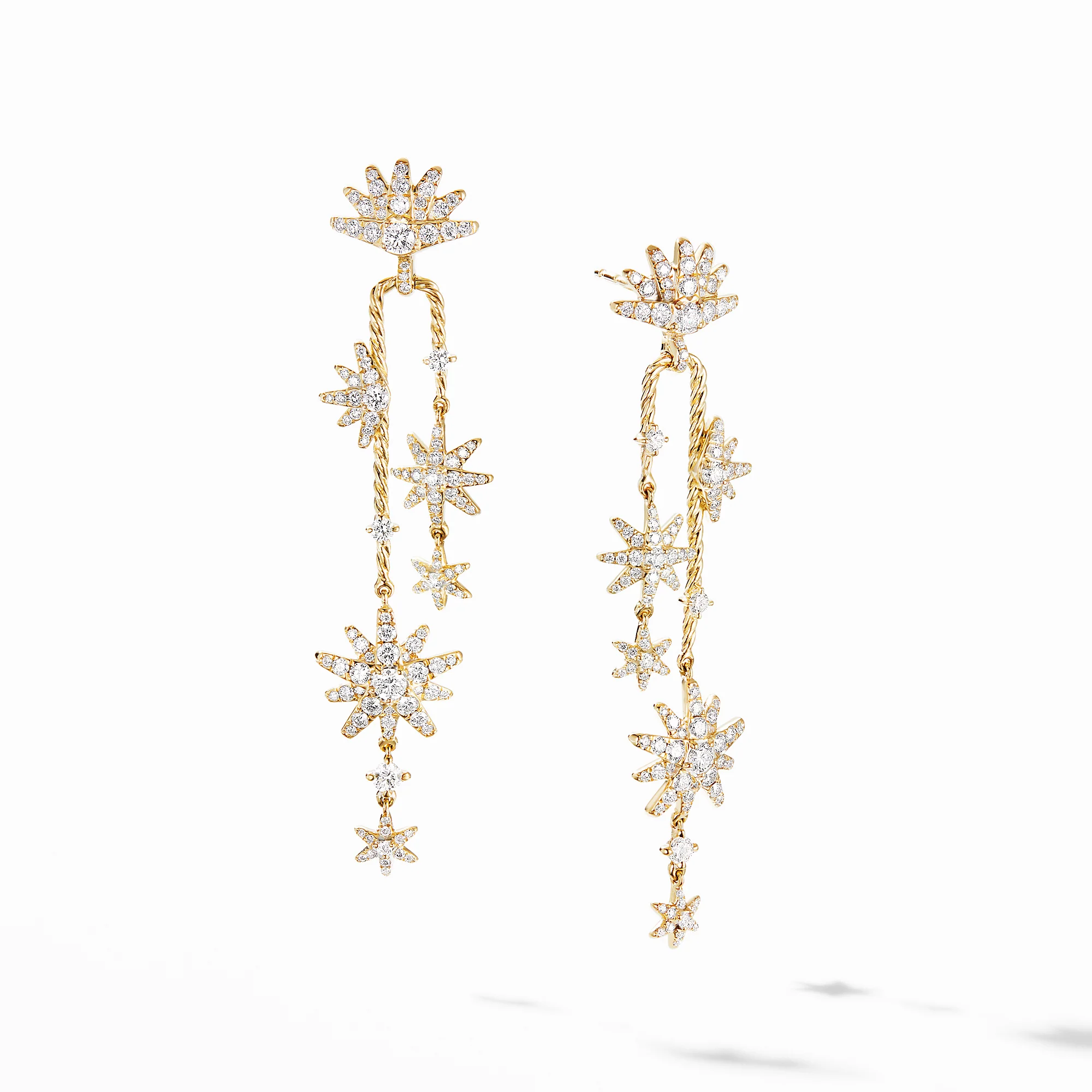 Starburst Cascade Earrings in 18K Yellow Gold with Pavé Diamonds