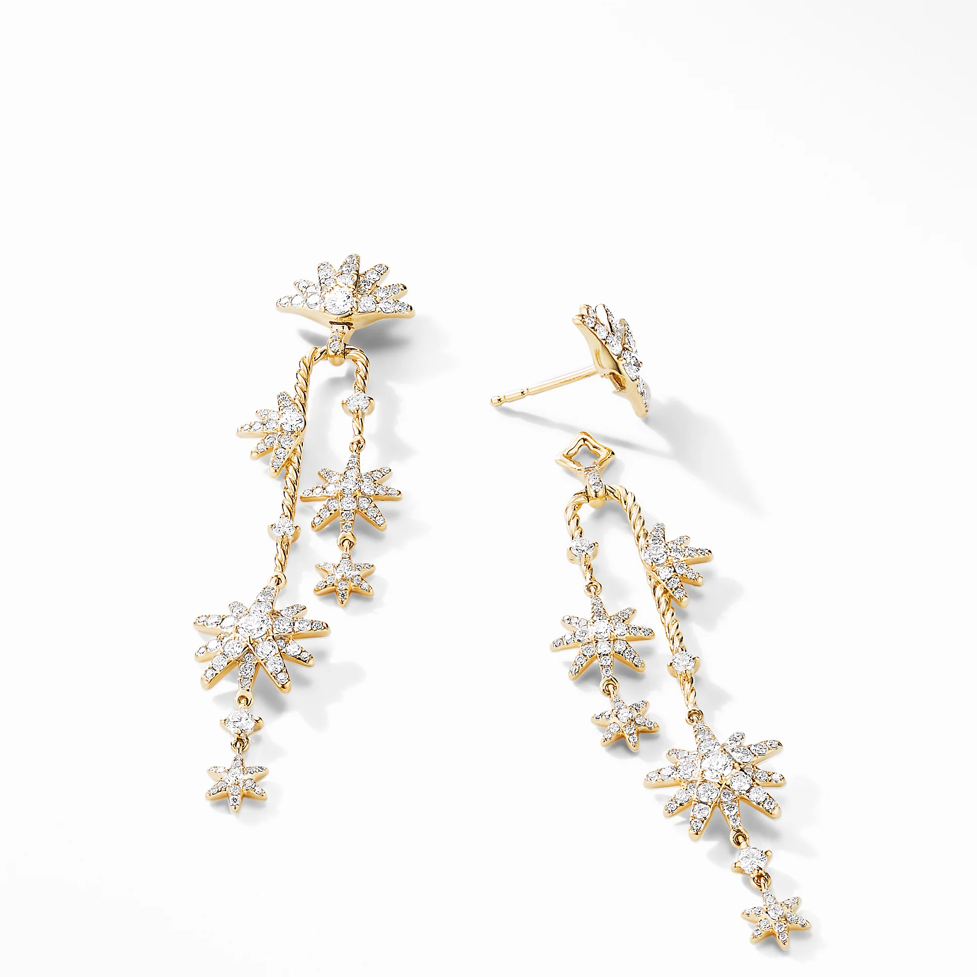 Starburst Cascade Earrings in 18K Yellow Gold with Pavé Diamonds - Image 2