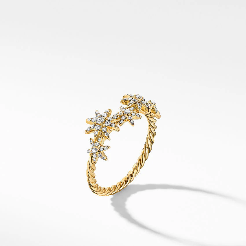 Starburst Cluster Band Ring in 18K Yellow Gold with Pavé Diamonds, Size 7 - Image 3