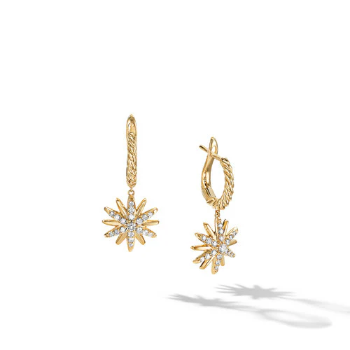 Starburst Drop Earrings in 18K Yellow Gold with Diamonds, 25mm