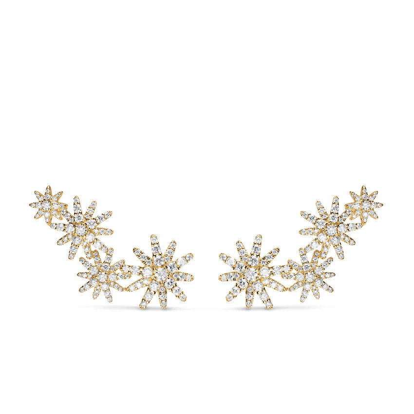 Starburst Full Pavé Climber Earrings in 18K Yellow Gold with Diamonds, 26.9mm