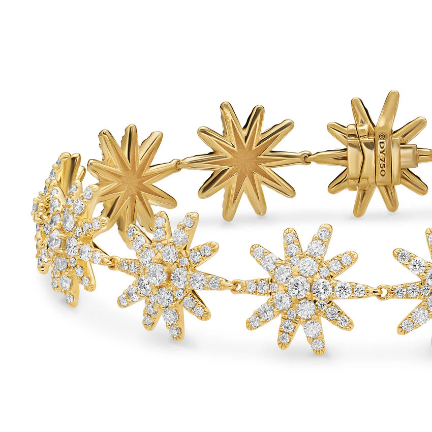 Starburst Pavé Tennis Bracelet in 18K Yellow Gold with Diamonds, 12.3mm, Size Medium - Image 2