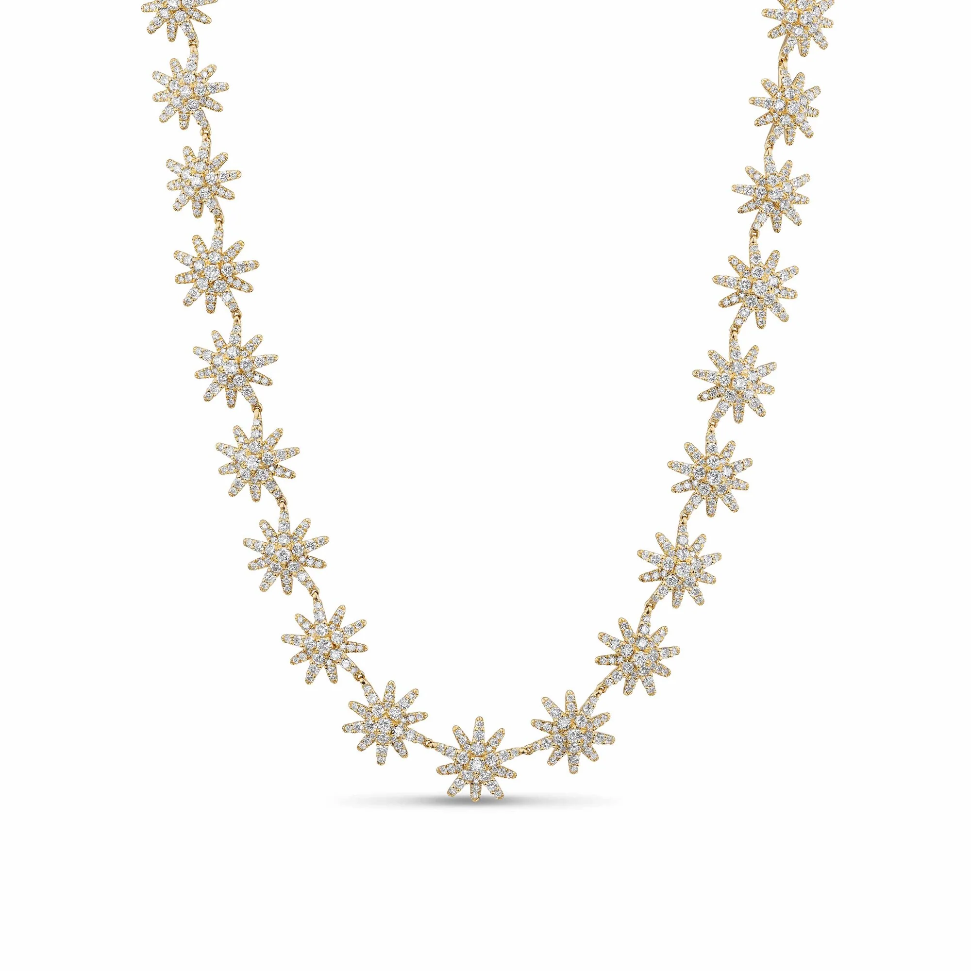 Starburst Tennis Necklace in 18K Yellow Gold with Diamonds, 12.5mm, 17.5"