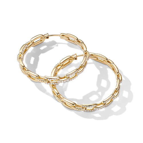 Stax Chain Link Hoop Earrings in 18K Yellow Gold with Diamonds, 37mm - Image 2