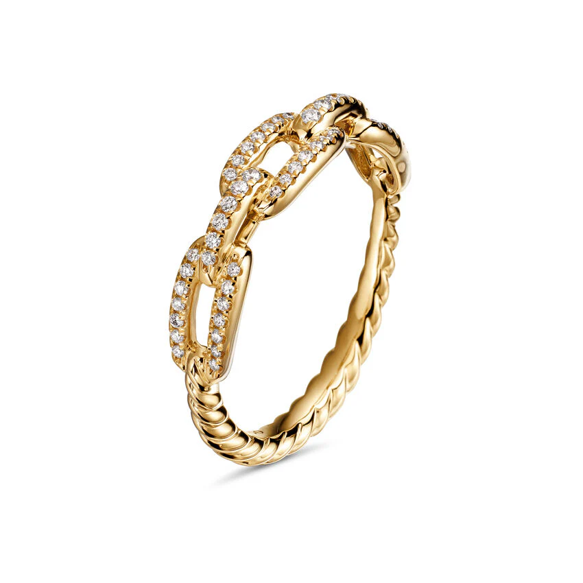 Stax Chain Link Ring in 18K Yellow Gold with Diamonds, 4.5mm, Size 9 - Image 2