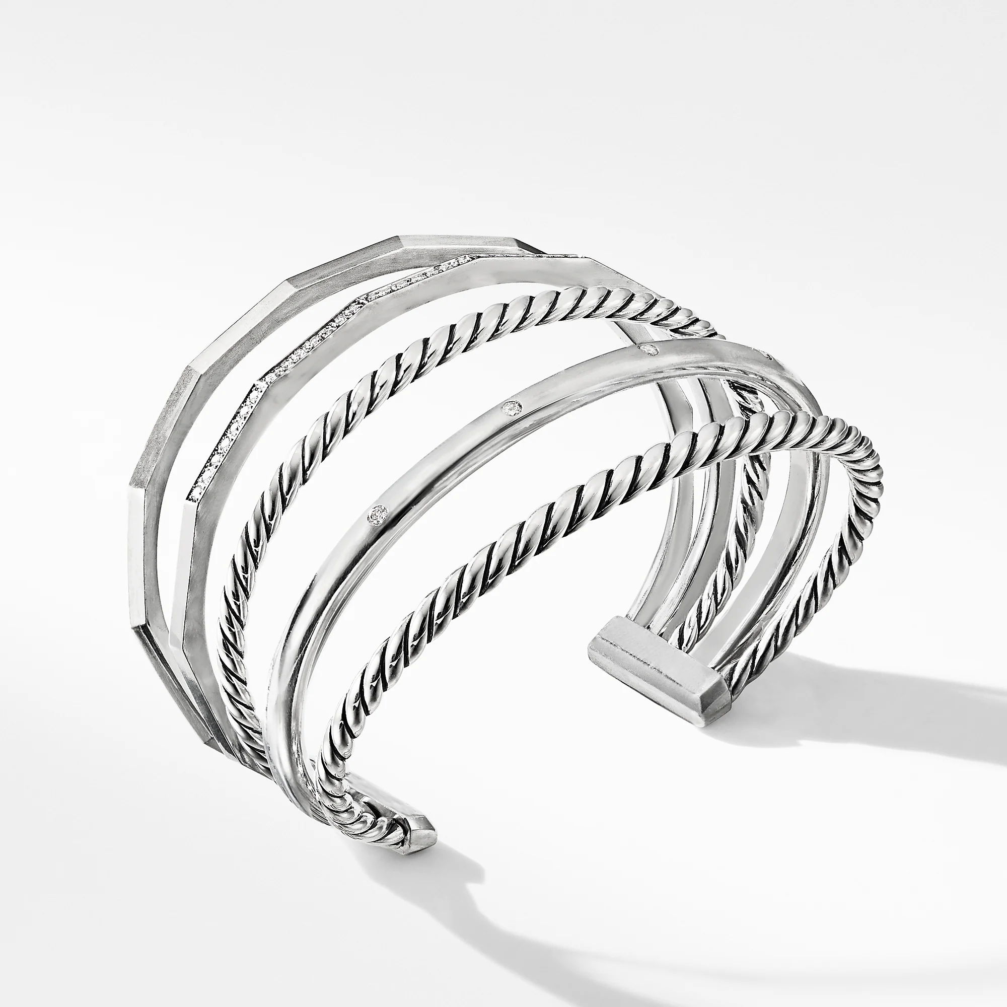 Stax Narrow Cuff Bracelet with Diamonds, Size Medium