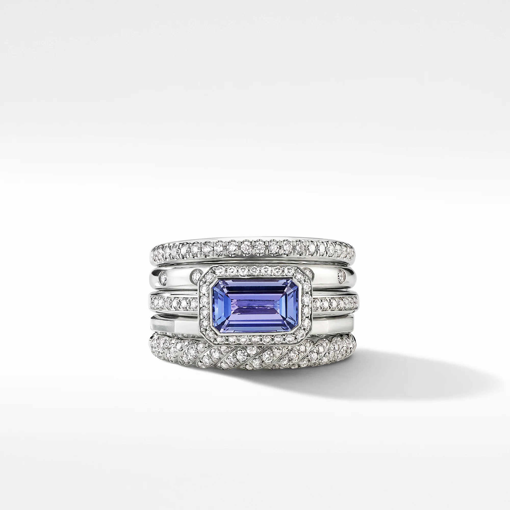 Stax Statement Ring in 18K White Gold with Tanzanite and Diamonds, Size 6 - Image 2