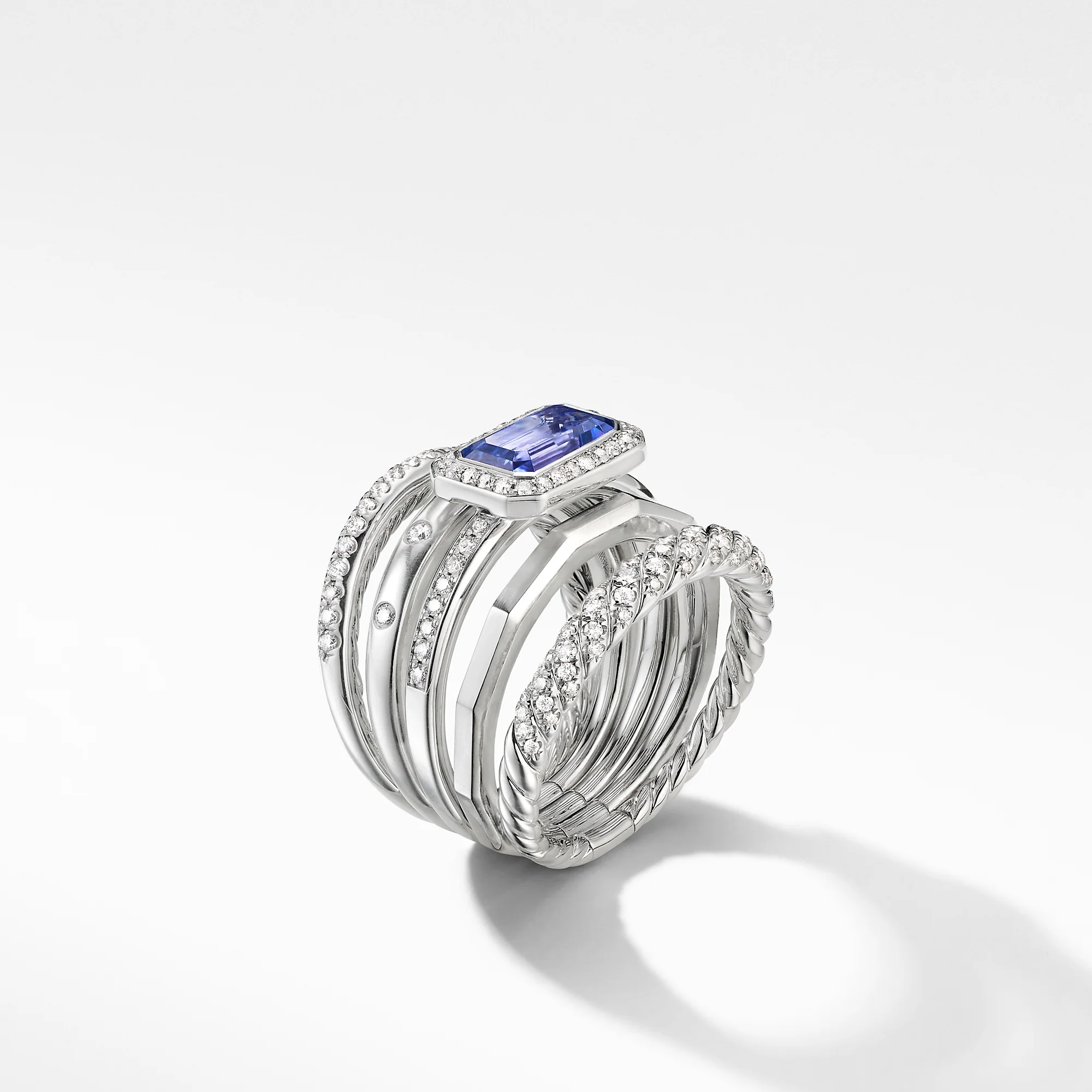 Stax Statement Ring in 18K White Gold with Tanzanite and Diamonds, Size 6 - Image 3