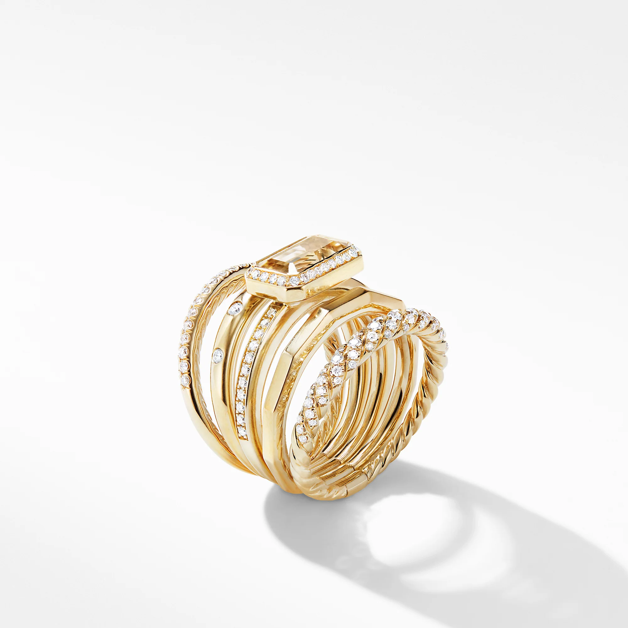 Stax Statement Ring in 18K Yellow Gold with Champagne Citrine and Diamonds, Size 6 - Image 3
