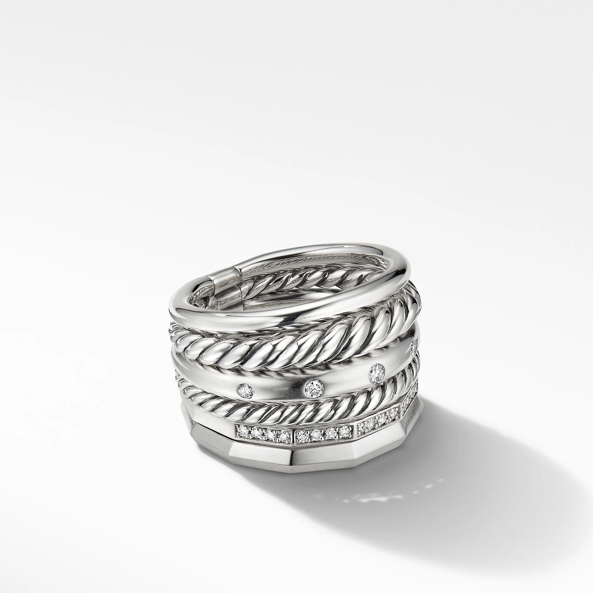 Stax Wide Ring with Diamonds, Size 8