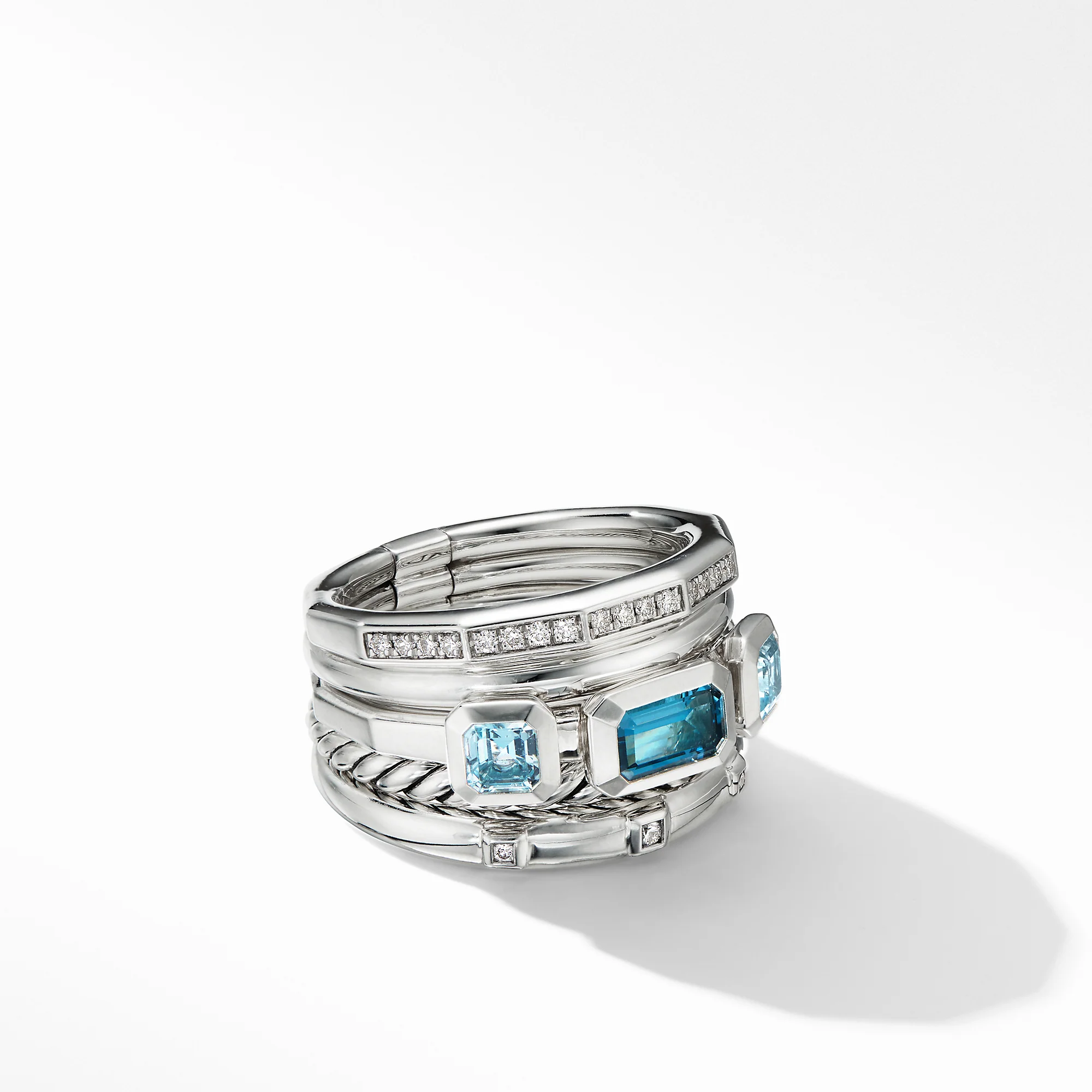Stax Wide Ring with Hampton Blue Topaz and Diamonds, Size 7