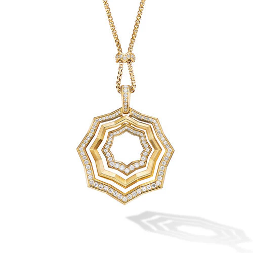Stax Zig Zag Pendant Necklace in 18K Yellow Gold with Diamonds, 18"
