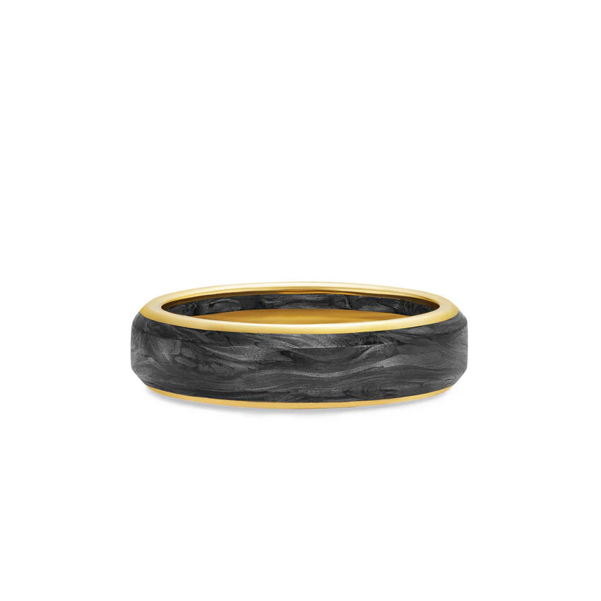 Streamline Band in 18K Yellow Gold with Forged Carbon, 6mm, Size 9