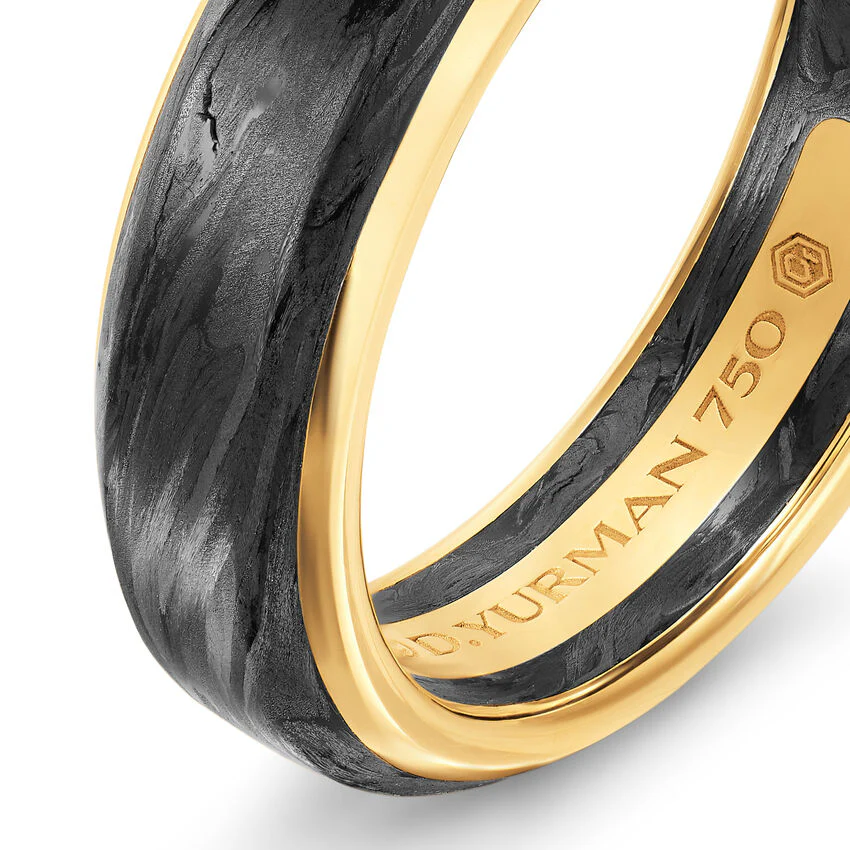 Streamline Band in 18K Yellow Gold with Forged Carbon, 6mm, Size 9 - Image 2