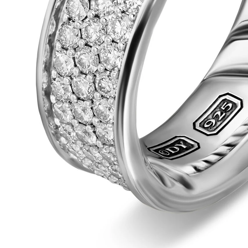 Streamline Band in Sterling Silver with Diamonds, 7.6mm, Size 10 - Image 2
