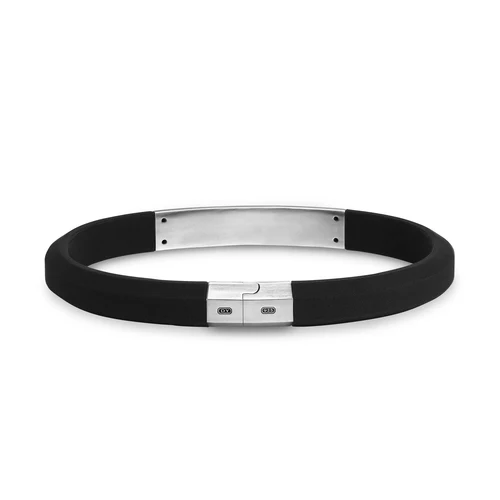 Streamline Black Rubber Bracelet with Sterling Silver and Diamonds, 8mm, Size Medium - Image 2