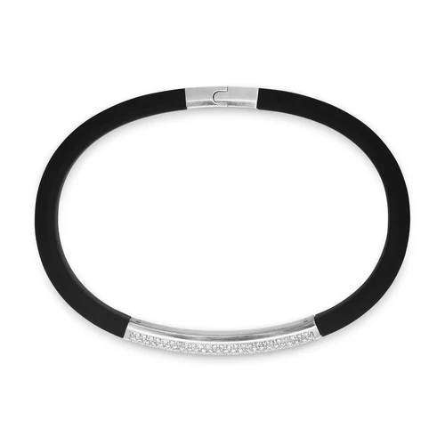 Streamline Black Rubber Bracelet with Sterling Silver and Diamonds, 8mm, Size Medium - Image 3