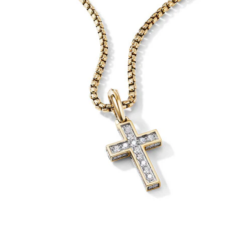 Streamline Cross Pendant in 18K Yellow Gold with Diamonds, 23mm - Image 2