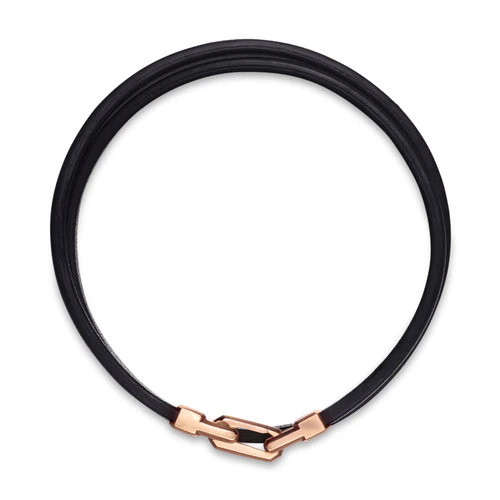 Streamline Double Wrap Black Leather Bracelet with 18K Rose Gold, 5.2mm, Size Medium - Image 3