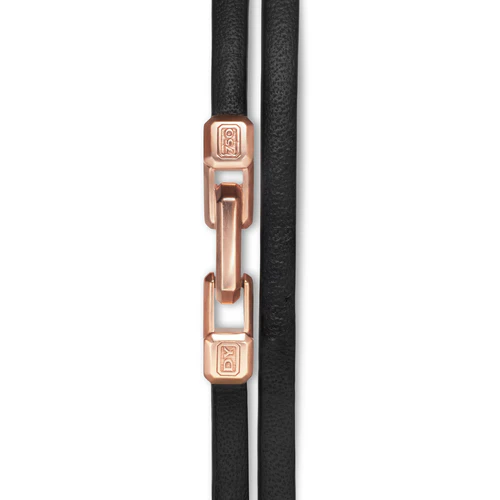 Streamline Double Wrap Black Leather Bracelet with 18K Rose Gold, 5.2mm, Size Medium - Image 4