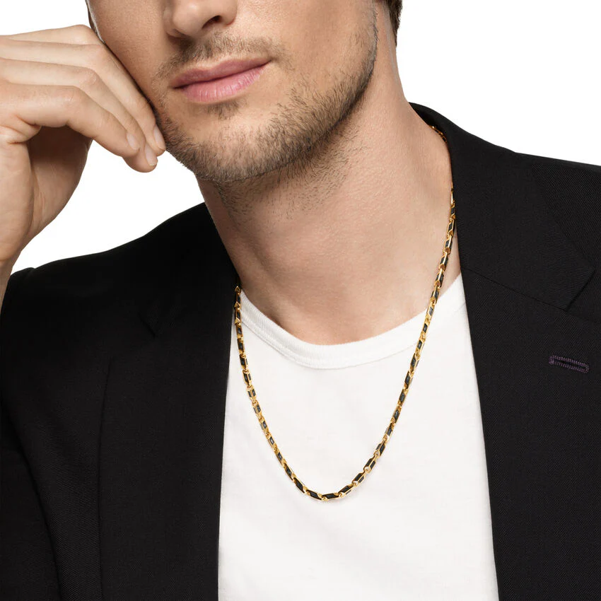 Streamline Faceted Chain Necklace in 18K Yellow Gold with Forged Carbon, 4.3mm, 22" - Image 5
