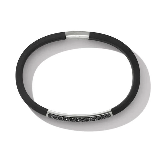 Streamline ID Black Rubber Bracelet with Pavé Black Diamonds - Image 2