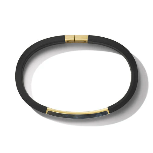 Streamline ID Black Rubber Bracelet with Pietersite and 18K Yellow Gold - Image 2