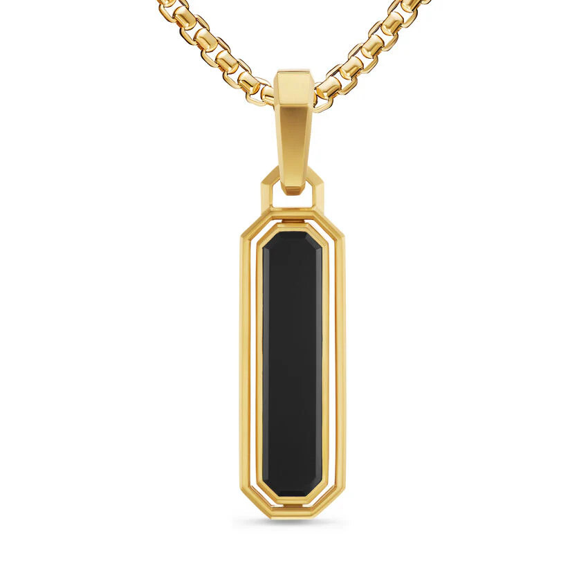 Streamline Inlay Amulet in 18K Yellow Gold with Black Onyx and Black Diamonds, 30.7mm - Image 2