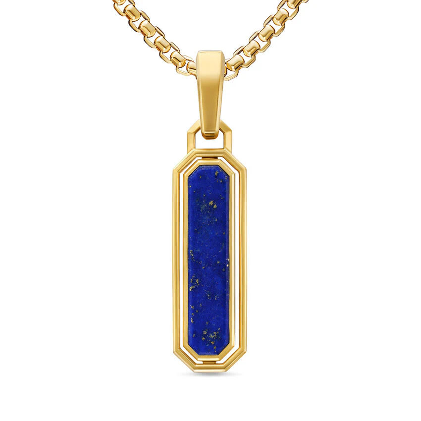 Streamline Inlay Amulet in 18K Yellow Gold with Black Onyx and Lapis, 30.7mm